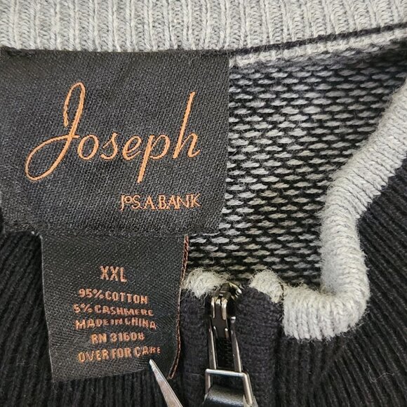 Joseph Jos A. Banks Black Gray 1/4 Zip Elbow Patch Grandpa Sweater Size XXL - Picture 4 of 4